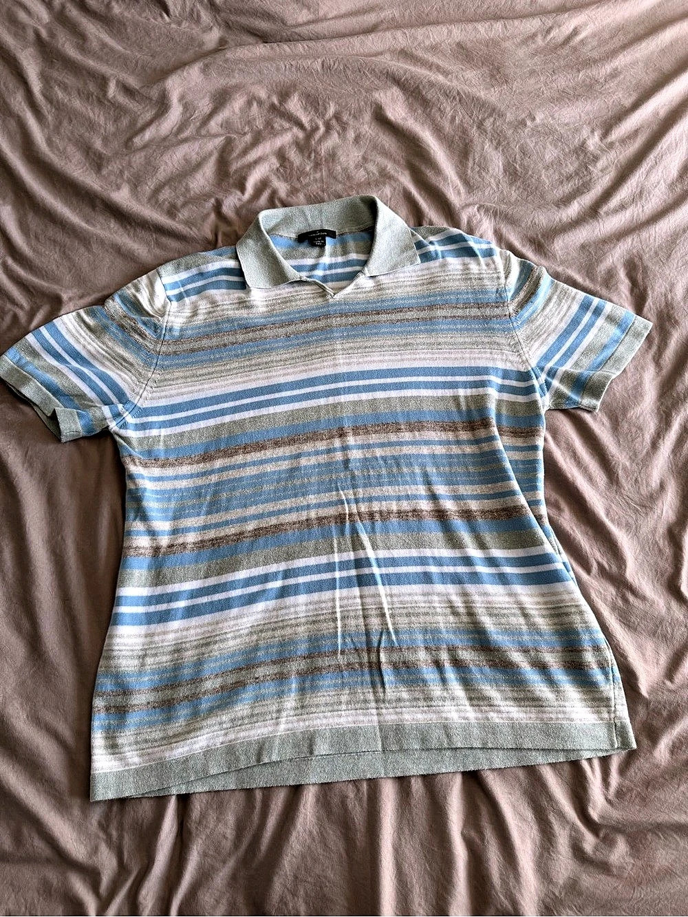 Ermenegildo Zegna Striped Polo in Blue & Gray Size Large Like New